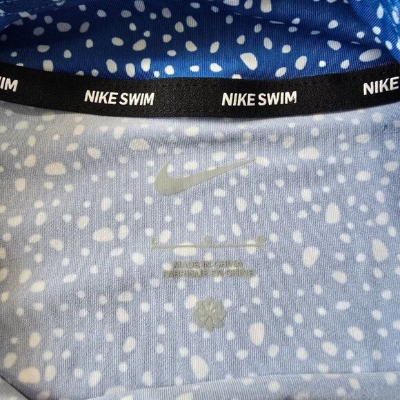 Nike Swim Sz L Water Dots Hydroguard Blue NESSC350 UPF 40+ Rashguard L Sleeve - Picture 9 of 12